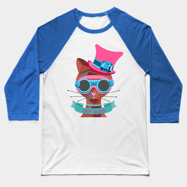 Funky Steampunk Cat Bling Baseball T-Shirt by AlondraHanley